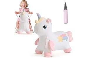 FUNLIO Unicorn Bouncy Horse, Rainbow Fairy Bouncy Animal for Toddlers 18 Months to 5 Years, Inflatable Bounce Horse with Air Pump, Removable Cover & Washing Machine Safe, CPC & CE Certified