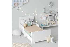 URBNLIVING Classic Wooden Toddler Kids Bed with Safety Side Guard Rail for Girls and Boys, Perfect for Junior Bedrooms Timeless Charm and Safety Combined (White)