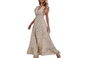 BSLVWG Maxi Abito da Donna Ruffle Petal Manica Corta V Collo Floreale Flowy Estate Beach Holiday Sundress Abito Lungo Casual