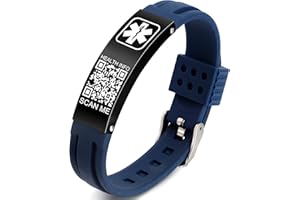 Theluckytag Medizinische Armbänder Männer Frauen mit QR Code Alert ID Armbänder Silikon wasserdichtes Armband passt Handgelenke bis 9'''mehr Raum Benutzerdefinierte Notfall medizinische ID Alert Info