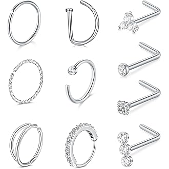 Piercing Naso Acciaio Chirurgico 20G - Anelli Con Zirconiti Fiore, Cuore, Argento E Oro - Foto 7