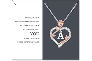 Kraven Colliers Pendentif Lettre Initial pour femme, A-Z avec pendentif en Forme de Cœur en Forme de Rose Colliers Fête des Mères Noël Anniversaire Cadeaux pour Femme Mère Femme Amie