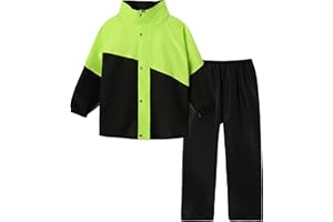 Volunboy Enfants Imperméable à Capuche Boutons Manteau Veste de Pluie et Pantalon Combinaison pour Fille Garçon