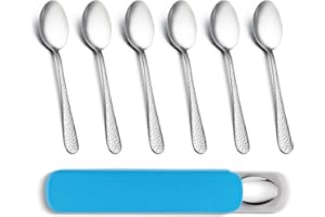 Herogo Kinderlöffel, 7 Stück Edelstahl Kinderbesteck Set mit Tragbaren Etui, 15 cm Kinder Löffel Dessertlöffel für Reisen Camping Outdoor Schule, Spiegelfinish & Eleganter Griff, Spülmaschinenfest