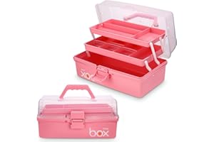EXYVOX 30,5 cm Dreilagige Mehrzweck-Aufbewahrungsbox, Sortierbox, Aufbewahrungsbox, Bastelbox, Nähbox, Medizinbox, Werkzeugkiste, 2-lagige Angelbox mit Griff (rosa)