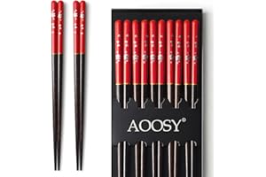 SMARTSF 5 paires de baguettes, baguettes japonaises, baguettes naturelles réutilisables en bois, lavables pour lave-vaisselle Baguettes en bois de 9,06 pouces avec étui pour nouilles à sushi, plats chinois