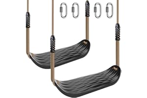 SELEWARE Lot de 2 balançoires en plastique antidérapantes avec corde réglable et 4 mousquetons, balançoire robuste pour aire de jeux pour enfants, intérieur et extérieur, noir