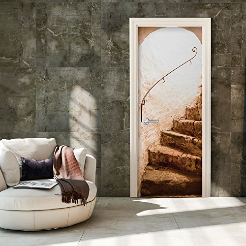 Türtapete Selbstklebend ! XL 80x210 cm ! Premium Vliesleinwand mit Samt Haptik! selbstklebende Premium Folie - leicht zu verkleben ohne Blasen ! Fototapete Tapete Türpanel Türposter Türaufkleber Türsticker Tür Foto Bild Design Treppe braun d-B-0115-a-d