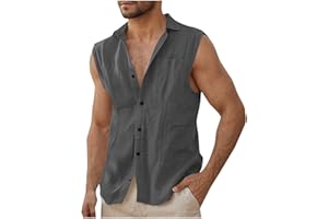 DXANDN Gilets en Coton en Lin À Boutons pour Hommes - Gilet De Fitness Respirant - Débardeur sans Manches Hippie Beach - T-Shirt Collier Rabattable Décontracté - Pas Cher Gilets Mode Tendance Streetwear