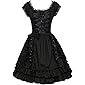 Nofonda Frauen Klassisch Schwarz Gothic Kostüm Cosplay Lolita Kostüm Abendkleid Layered Lace-Up Kurzarm Kleid