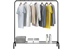PetHot Clothing Rack Garment Rack,Clothes Rail, Hanging Rail for Clothes Coats, Metal Clothes Rack for Bedroom Heavy Duty Garment Hanging Rack with Storage Shelf (Black)
