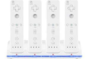 NCONCO Station de Chargement pour Wii, 4 en 1 Manette Station de Chargement avec Indicateurs LED 4 pièces 2800mAh Batterie Rechargeable Paquet pour Télécommande Wii