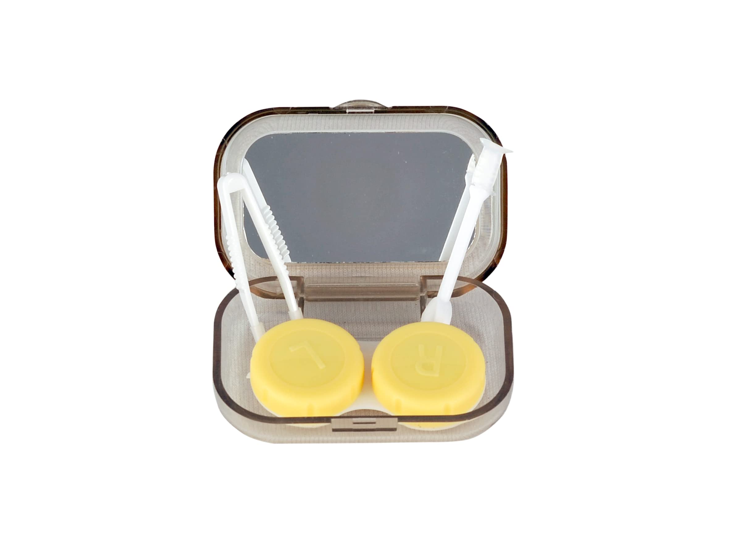 Zabb Eye Lens Storage Case with Inbuilt Mirror - 1 case and 1 Holder Stick for Each Lens Lens Storage Case (Yellow)