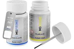 MG PRIME Autolack Lackstift Set für Fiat 249 Bianco Banchisa/Banquise Weiss Basislack Klarlack je 50ml