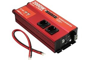 MOVFFGGRM 2000W 12V modifizierter Sinus-Wellen-Leistungs-Wechselrichter, Spitzen-4000 Watt, Auto/LKW DC 12zu 230V 2AC Konverter, 6X 2.4A USB Ports, mit 18W Typ-C Schnellladeanschluss, LCD Anzeige