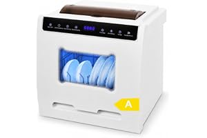 Mini diskmaskin, bordsdiskmaskin med vattenanslutning, minidiskmaskin, 6 program, 72 °C hygienrengöring, varmluftstorkning, frukt grönsakstvätt för kök, lägenhet, camping, husbil