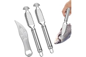 SHUOHONG 2 Pezzi Squamatore for Pesce in Acciaio Inossidabile, 1 Squamatore Pesce a Forma di Spada, per Rimuovere Squame di Pesce e Organi Interni, Dente di Sega Disincrostante Strumento per Cucina