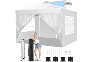 COBIZI Tonnelle Pliante 3x3 Imperméable, Anti-UV Barnum Pliant 3x3 Professionnel, Robuste Tonnelle de Jardin Exterieur avec 4 Côtés et 4 Sacs, pour Camping, Plage, Mariage, Fête, Festival(Blanc)