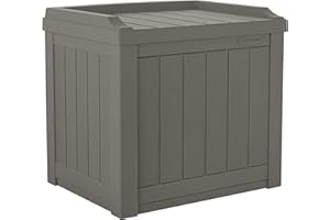 Suncast 22-Gallon Small Deck Box - Lightweight Resin Indoor/Outdoor Storage Container and Seat for Patio Cushions and Gardening Tools - Store Items on Garage, Yard - Stone Gray