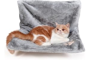 Ducomi Warmy - Niche Chat Radiateur - 46 x 32 cm - Hamac pour Chiots et Chats jusqu'à 5 kg - Lit à Suspendre au Radiateur avec Souple et Chaud Couverture Housse Amovible et Lavable (Gris)