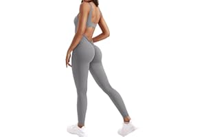 ZAAYO Damski Flared Jumpsuit Tight Scrunch Butt Overalls długi kombinezon bez rękawów, sportowy kombinezon z odkrytymi plecami, do jogi, jednoczęściowy, rozciągliwy kombinezon na całe ciało, elegancki