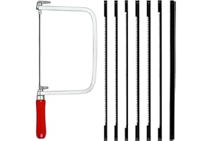 TXERFOLG Sierra de marquetería con 7 Hojas (14/18/24 Dientes) y Arco para Metal y Madera Giratorio 360 Grados Segueta para Marquetería Arco Sierra para calar Sierra proyectos educativos Cortes Precisos