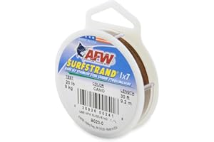 American Fishing Wire Surfstrand Bare Edelstahlvorfachschnur für Salzwasser, 9 kg getestet, 147,4 kg getestet, Tarnmuster in 9 m, 91 m, 182,9 m und 0,3 m Länge, 1 x 7 cm