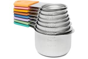 Chef Pomodoro Set di Tazze Dosatrici Magnetiche 8 Pezzi - Impilabili e Antiscivolo, Acciaio Inossidabile per Ingredienti Secchi e Liquidi - Tazze Dosatrici Lavabili in Lavastoviglie