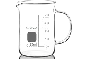 FunChem Becherglas mit Griff, 500 ml Borosilikatglas Klar, Graduiert, Niedrige Form, Becherglas mit Ausgießer