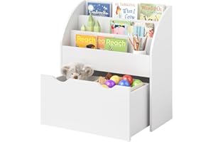 ‎BELLABINO Bellabino Koro Bücherregal Kinder – Regal Kinderzimmer mit 3 Fächern für Bücher – Montessori Kinderregal mit Schublade – Spielzeugregal Aufbewahrung in Weiß – Spielregal aus Holz 79 x 34 x 72 cm