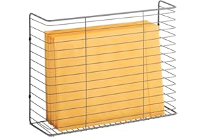 mDesign Estante de pared para revistas y libros – Elegante revistero archivador de alambre metálico para montar en la pared del pasillo, salón y despacho – Estante organizador compacto – gris