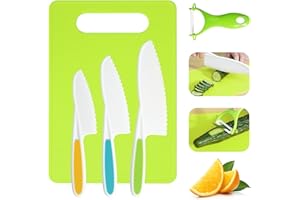 Koonie Kindermesser- 5 teiliges Kinder Sicherheit messer Set, Küchenmesser Set mit Gemüse Ausstechformen,Montessori Spielzeug Messer, Geburtstagsgeschenk für Kinder ab 1 2 3 4 5 6 Jahre