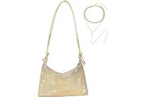 GWAWG Strass e paillettes e scintillanti collana da donna, pochette per cerimonia nuziale, dorata, serate chic, dorate, pochette a tracolla, per feste
