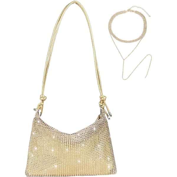 ERKOON Pochette Da Sera Glitterata In Raso - Borsetta Con Catena Staccabile - Per Matrimoni E Cocktail - 22x12x5 Cm