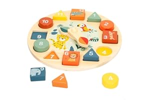 WOOMAX - Zookabee Holzuhr, 22 cm Durchmesser, Wildtiere, Pädagogische Uhren, Einsteckbar, Dschungel-Design, Lernspiel, Spielzeug Kinder 3 Jahre, Pädagogische Uhren, FSC (47571)