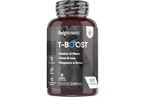 WEIGHTWORLD T Boost Complex Vegano da 180 Capsule (per 3 Mesi), Integratore Maca Uomo, con Zinco, Selenio e Vitamina B5, Lo Zinco Contribuisce al Mantenimento di Normali Livelli di Testosterone nel Sangue (EFSA)