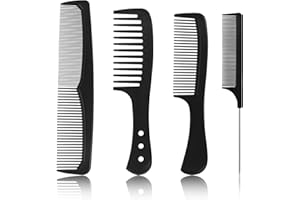 Popuppe 4 Stücke HaarKamm Set,Barbier Zahnkamm mit Griff Haarstyling Kamm Antistatischer Grobzinkiger,Schwarz Feiner Kamm für Männer und Frauen