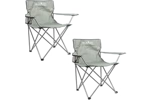 VFM e-Store - Folding Camping Chair With Carry Bag With Cup Holder Pack Away 51cm X 81cm Grey Pack Of 2