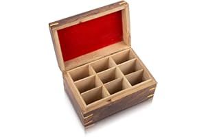 THE GREAT INDIAN BAZAAR Wooden Tea Box Storage Chest Organizer Container Holder Rack With 9 Storage Compartments For Assorted Variety Of Tea Bags Loose Tea Spices & Herbs Natural Eco Friendly Vintage Rustic Decorative Box