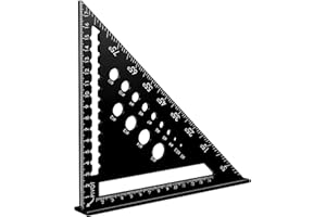 WHENZOO Carpenters Speed Square 7 inch, Metric Square Ruler, Metal Professional Triangle Tool Ruler, Triangle Ruler Protractor with 14 Drilling Types for Engineers Carpentry Designers DIY (Black)