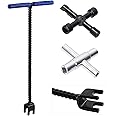 Keadic 2Pcs 16" Water Meter Key Kit Includes 4 Way Triangle Square Utilities Key and Steel T-Handle Sillcock Water Key for Faucet Spigots Cabinet Valve and Electrical Cupboard