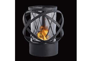 JHY DESIGN Braciere da tavolo rotondo design con vetro su quattro lati Camino da tavolo portatile alto 24 cm Caminetto a bioetanolo a combustione pulita senza canna fumaria per feste all'aperto