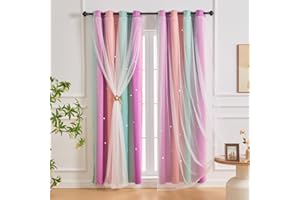 SeseBee 2 Panel Rainbow Blackout Curtains, Girls Princess Curtains, Unicorn Theme Room Windows, Bedroom Decorative Curtains(Pink Purple Blue, W52×L42×2P)