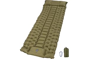 Tixexo självuppblåsande campingmatta, 10 cm tjock luftmadrass med fotpump och kudde, antiripstop sovmatta, liten packstorlek