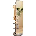 Solid Wood Full Length Mirror, 360° Rotating Freestanding Full Body Mirror with Pillar Coat Rack for Living Room, Bedroom And Apartment (Grey)