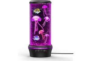KANGTAIXIN lampara medusa - Lámpara Luminosa de Medusas Acuario 7 Colores Lava Lamp de Medusario para Decoración de Hogar para Adultos Niños (negro)