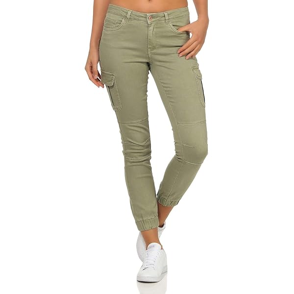 Nuofengkudu Damen Cargohose Slim Fit - High Waist Mit Reißverschlusstaschen