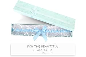 Kaempe Blue Garters for Brides, Wedding Garters for Brides Wedding Gift with Greeting Card and Box Bow Lace Stretchable Bridal Gift Accessories for Party, Engagement, Bridal Shower