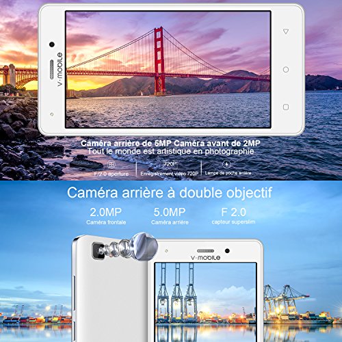 Smartphone Pas Cher 4G 8Pcs V A10 8Go ROM 5MP Appareil Photo Android 7 0 2800mAh Batterie Ecran 5 0 Pouces Double SIM WiFi GPS Quad Core Smartphone Debloqu    Blanc 