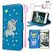 Produktbild Samsung Galaxy S6 Hülle Einhorn Blau, E-Mandala Flip Case Leder Wallet Cover Tasche handyhüllen TPU Silikon Bumper Schutz Schale Glitzer Muster Schutzhülle für Samsung Galaxy S6 Lederhülle mit kartenfach magnetisch klapphülle Handytasche Zubehör + Einhorn Schlüsselanhänger + Unicorn Gel Stifte
